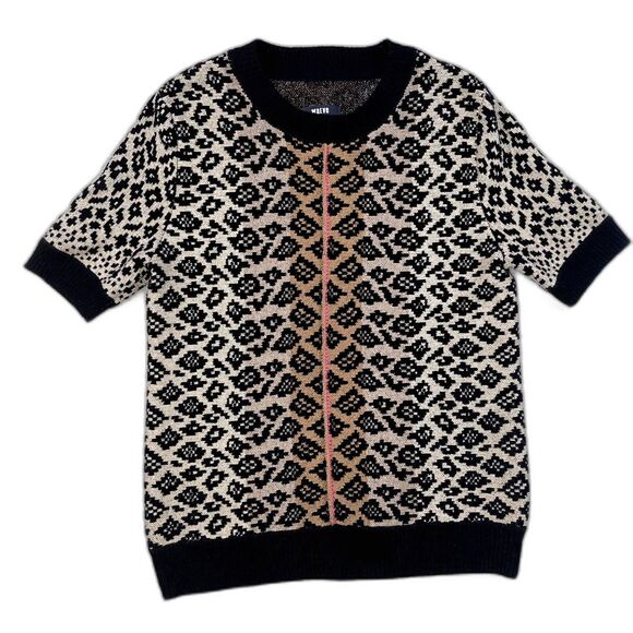 Maeve | Elinore Short Sleeve Animal Print Wool Blend Sweater | XS - Picture 2 of 9